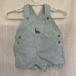 Carter's Light Green & White Striped Dino Shortall Overalls 100% Cotton 3 Months